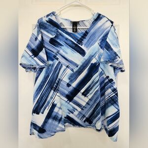 Alfred Dunner Blue Asymmetrical Short Sleeve Blouse Size 2X